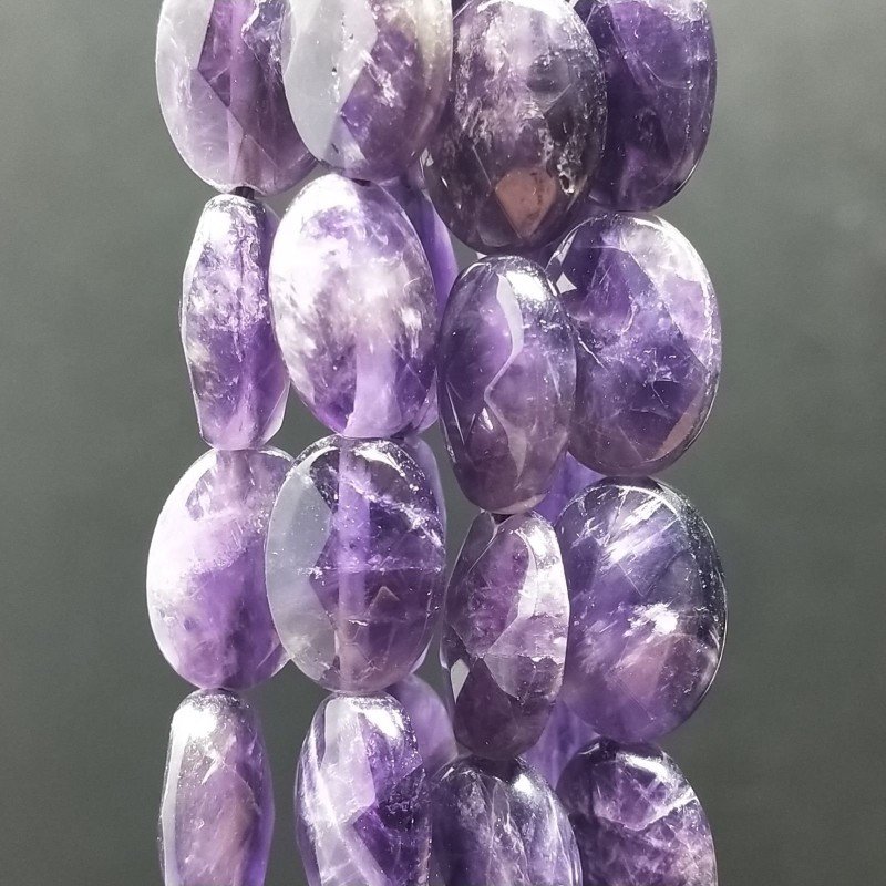 Ametista Naturale in Perline Forma Ovale Piatto Sfaccettato Foro Passante 10X14mm