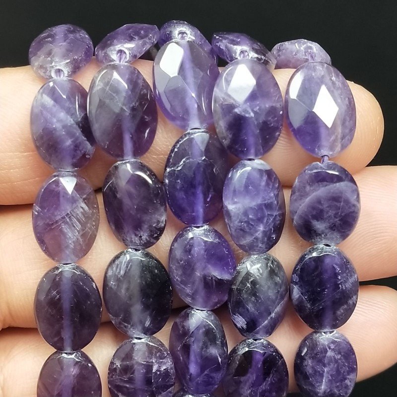 Ametista Naturale in Perline Forma Ovale Piatto Sfaccettato Foro Passante 10X14mm