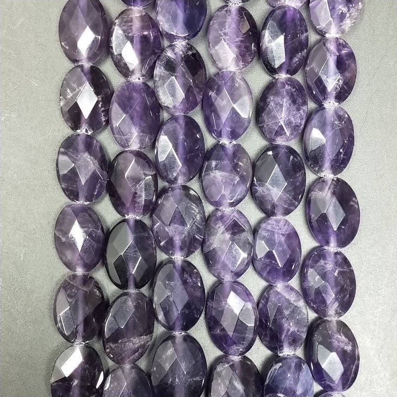Ametista Naturale in Perline Forma Ovale Piatto Sfaccettato Foro Passante 10X14mm