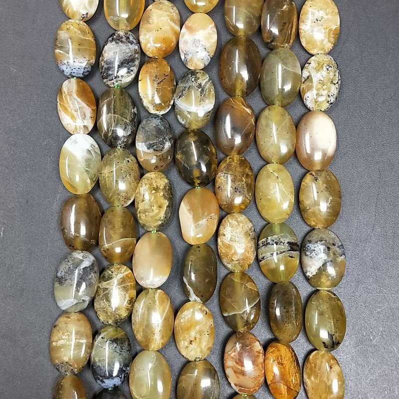 Opale Verde Madagascar Naturale in Perline Forma Ovale Piatto Liscio Foro Passante 08X12mm