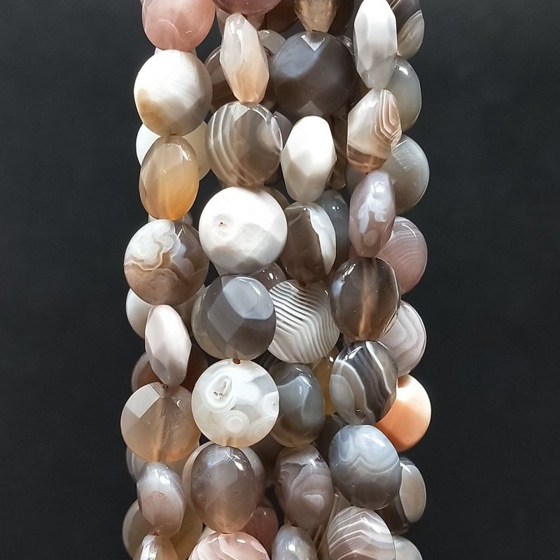 Agata Botswana Sfumato Perline Forma Tondo Piatto Sfaccettato 10mm