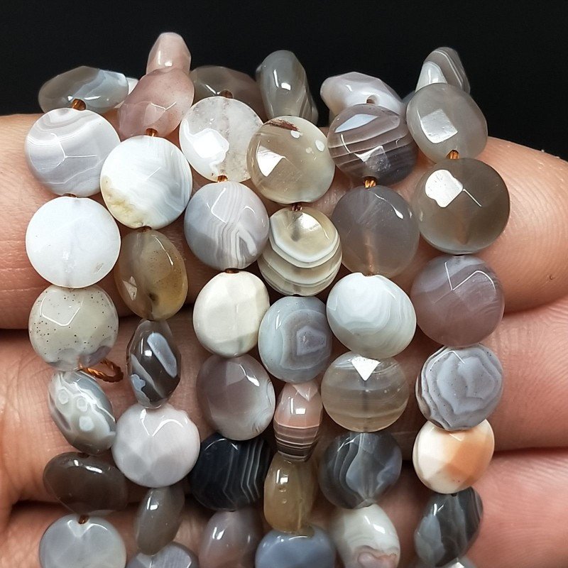 Agata Botswana Sfumato Perline Forma Tondo Piatto Sfaccettato 10mm