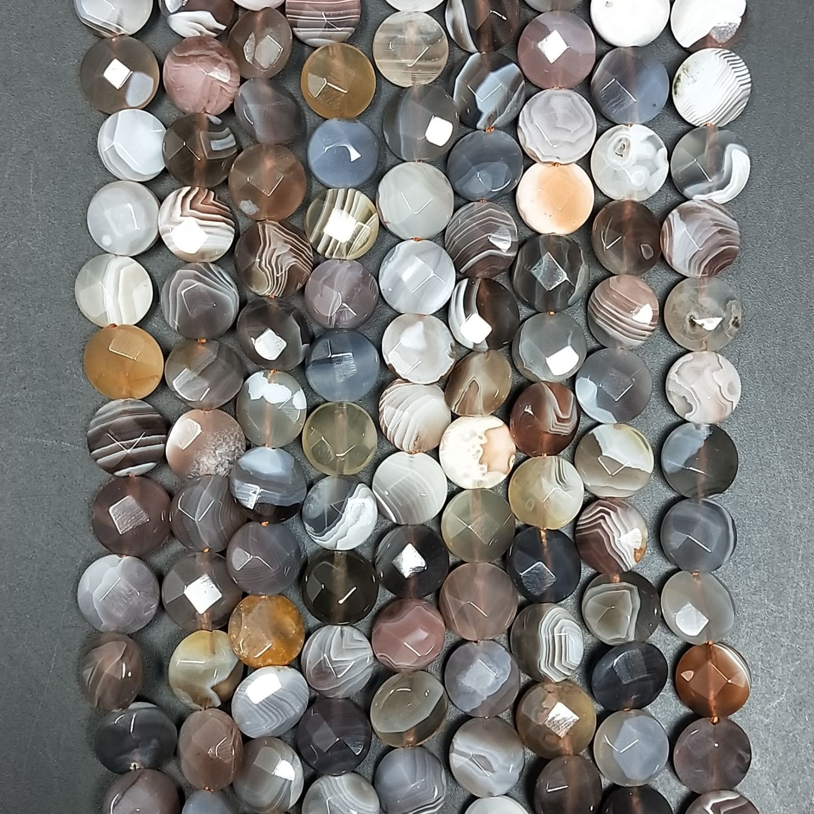 Agata Botswana Sfumato Perline Forma Tondo Piatto Sfaccettato 10mm