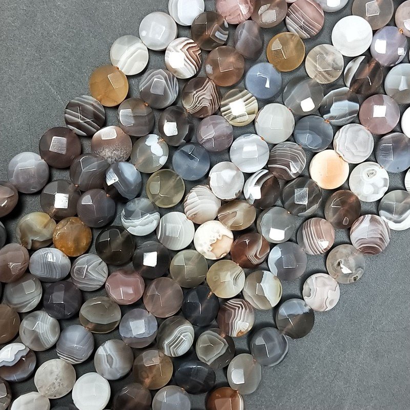 Agata Botswana Sfumato Perline Forma Tondo Piatto Sfaccettato 10mm