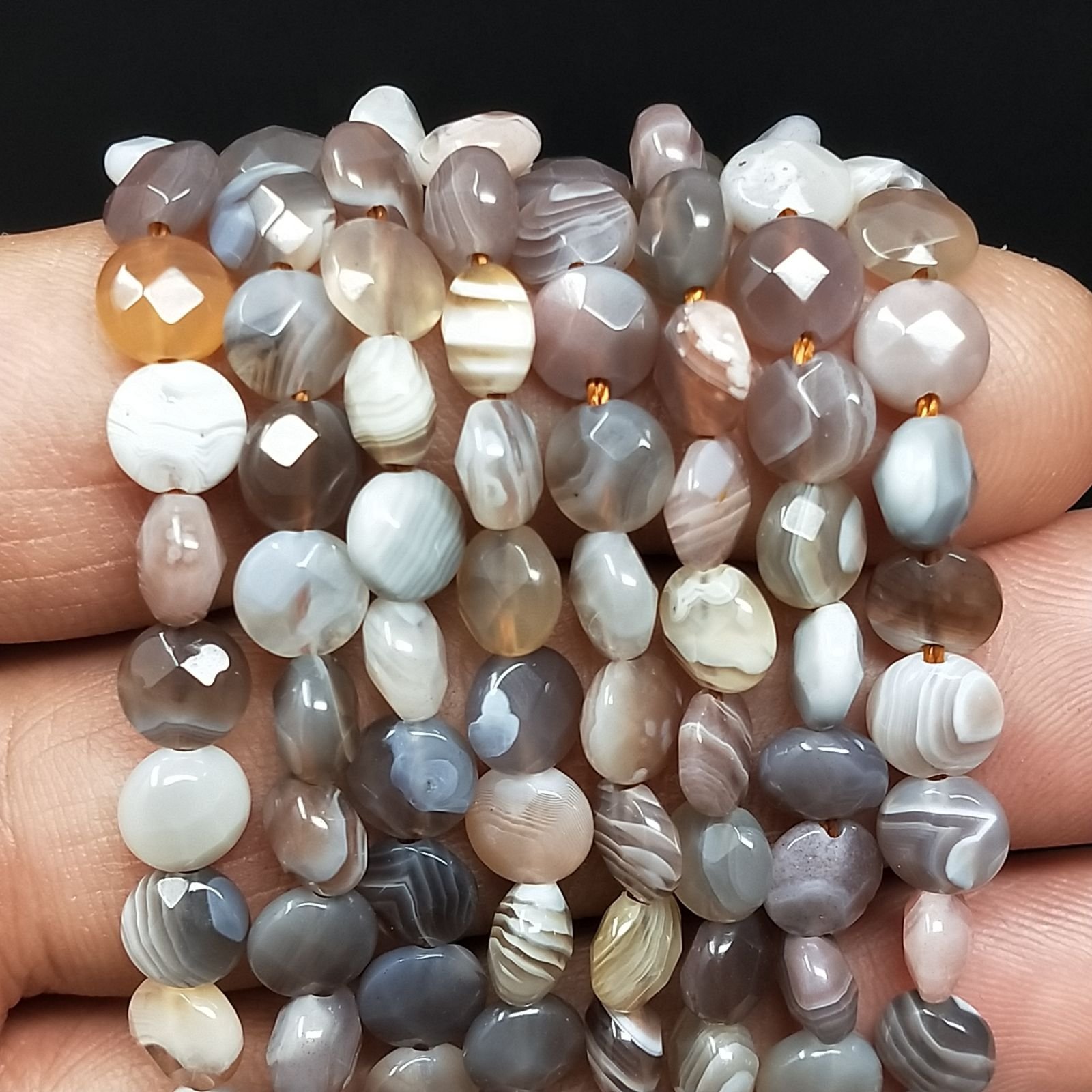 Agata Botswana Sfumato Perline Forma Tondo Piatto Sfaccettato 07mm