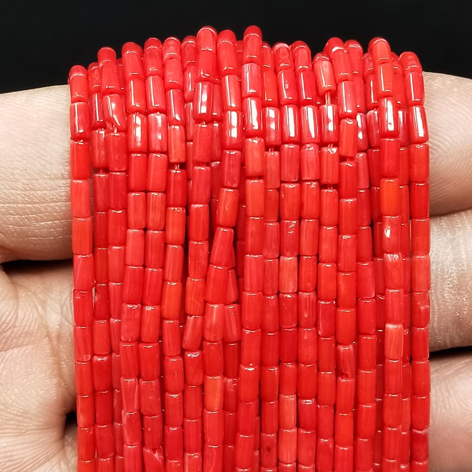 Corallo Bamboo Rosso Perline Forma Cilindro Liscio 02X04mm