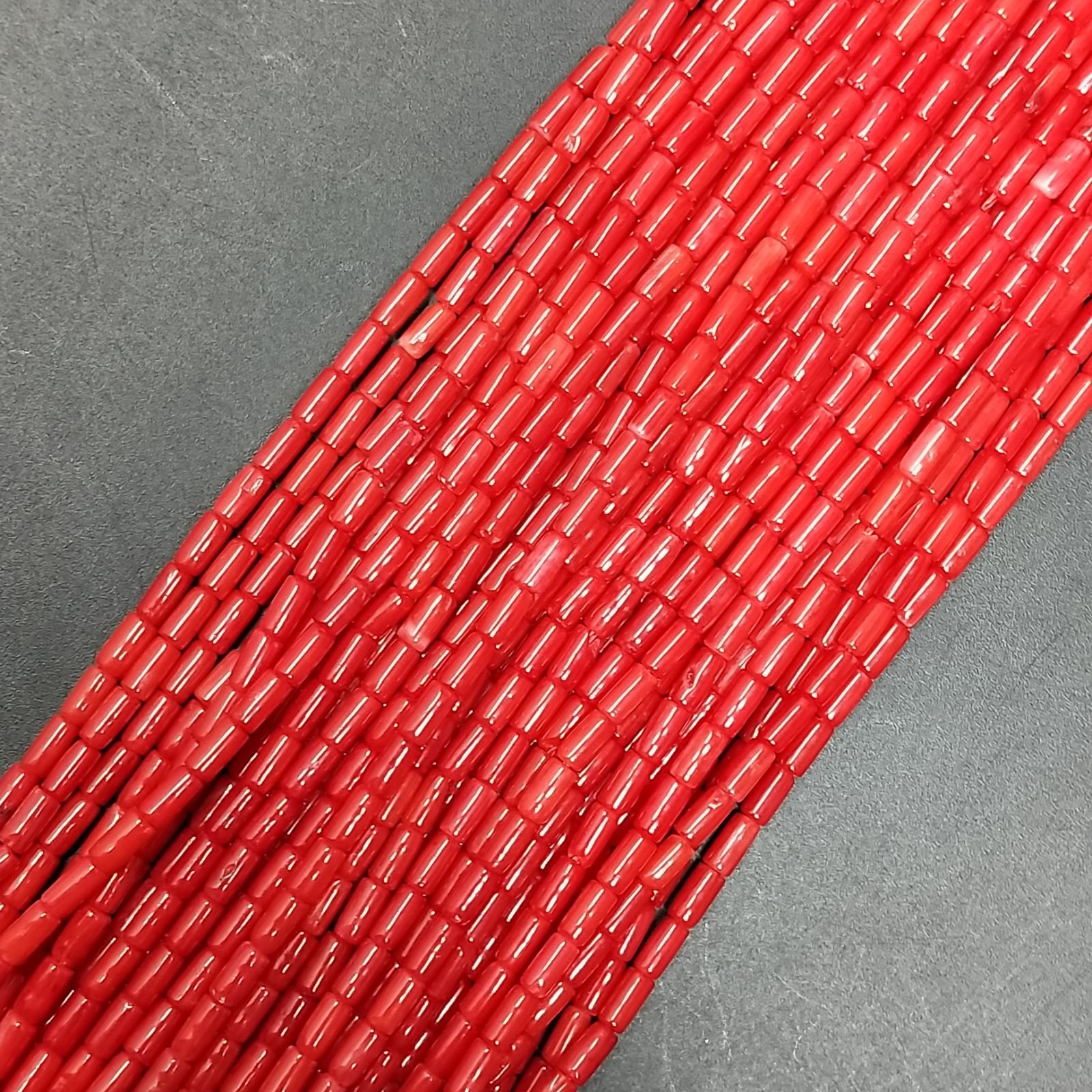 Corallo Bamboo Rosso Perline Forma Cilindro Liscio 02X04mm