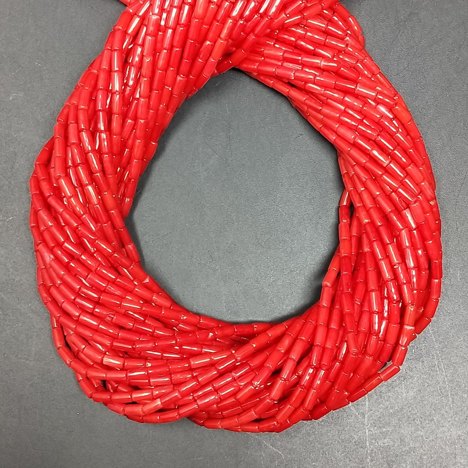 Corallo Bamboo Rosso Perline Forma Cilindro Liscio 02X04mm