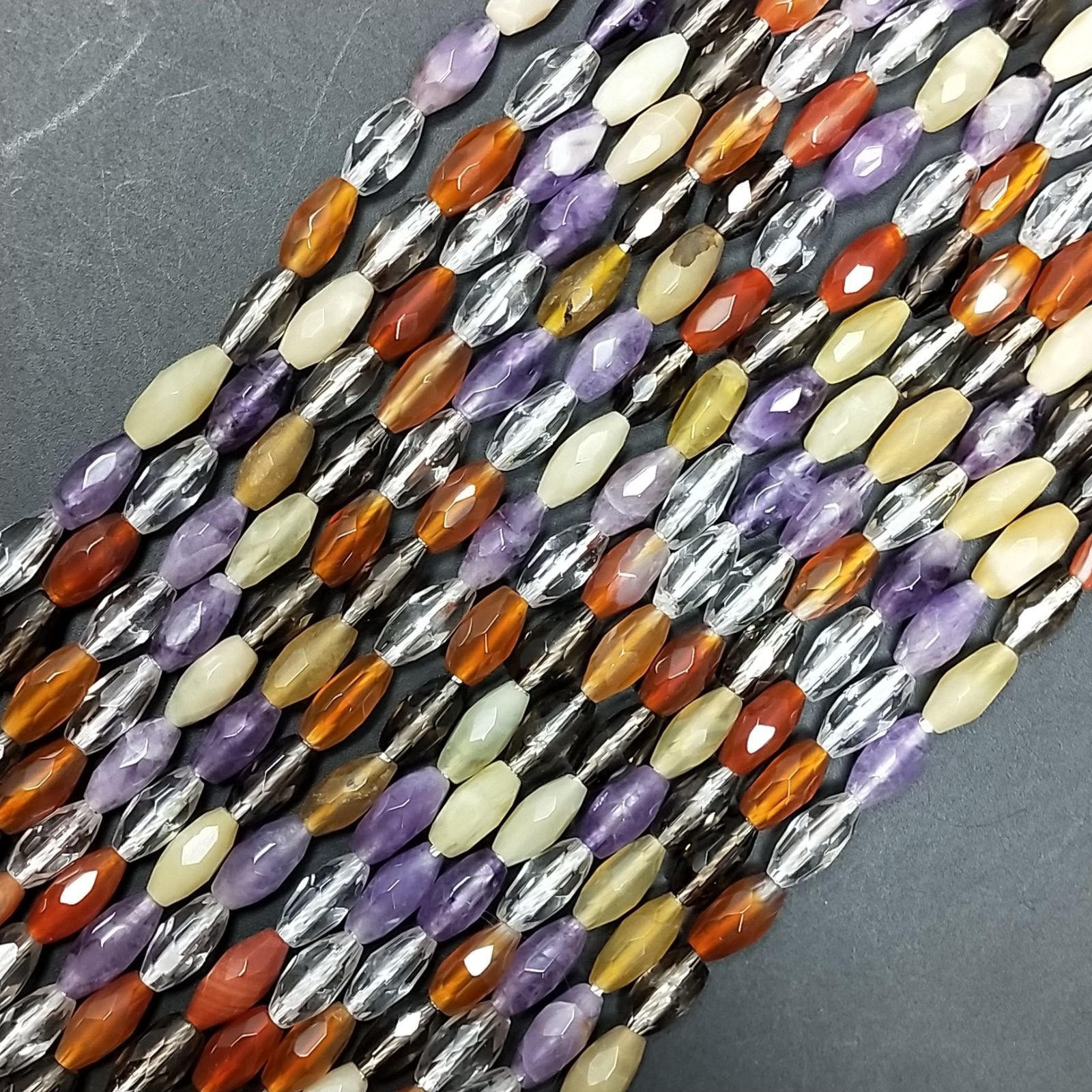 Quarzo Multicolore Naturale in Perline Forma Barilotto Sfaccettato Foro Passante 08x04mm