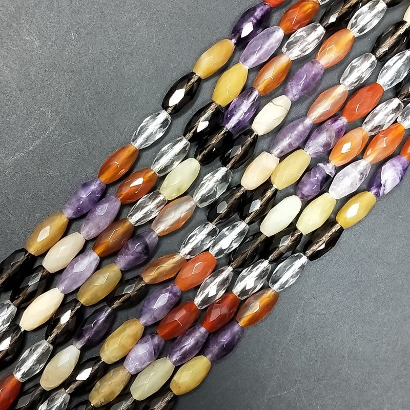 Quarzo Multicolore Naturale in Perline Forma Barilotto Sfaccettato Foro Passante 10x5mm