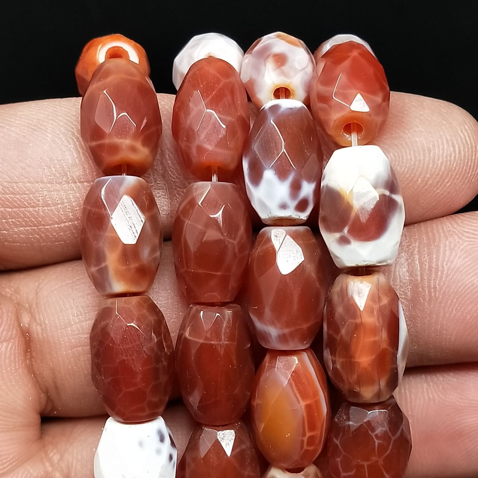 Agata Di Fuoco Perline Forma Barilotto Sfaccettato 09X14mm