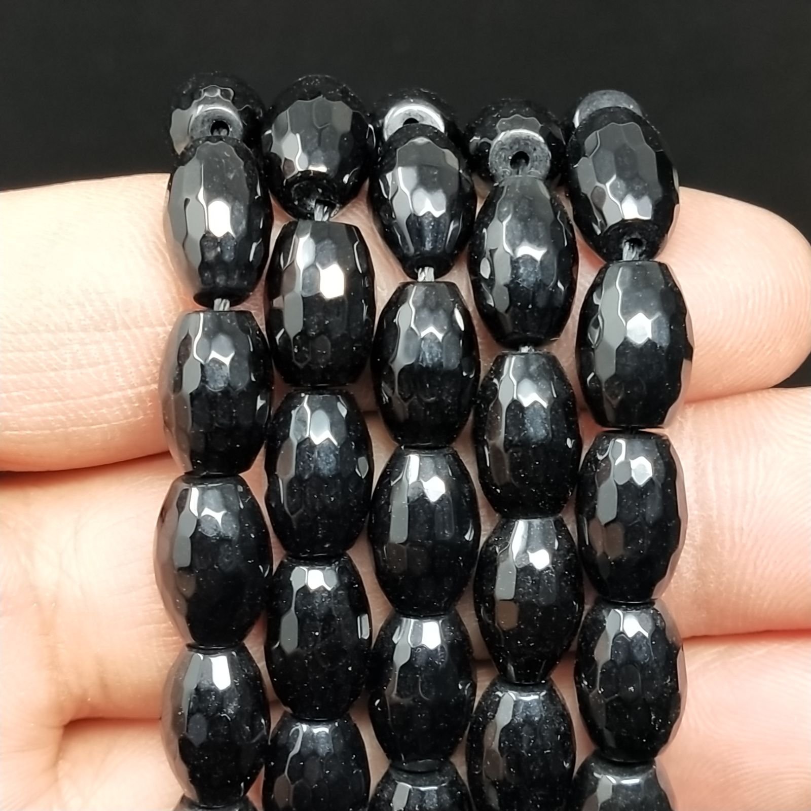 Onice Nera Perline Forma Barilotto Sfaccettato 08X12mm