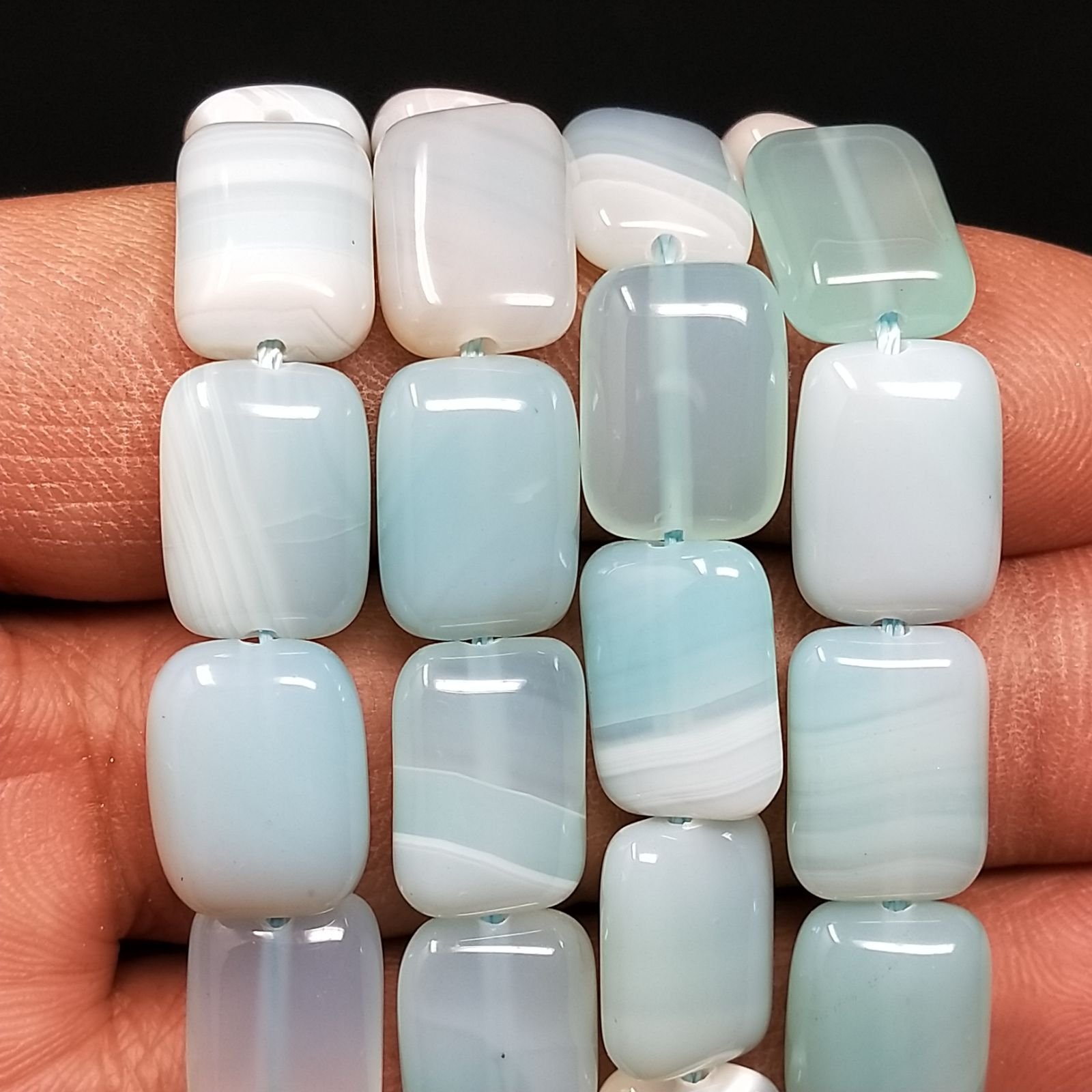 Agata Brasiliana Celeste Striata in Perline Forma Rettangolare Piatto Liscio Foro Passante 10x14mm