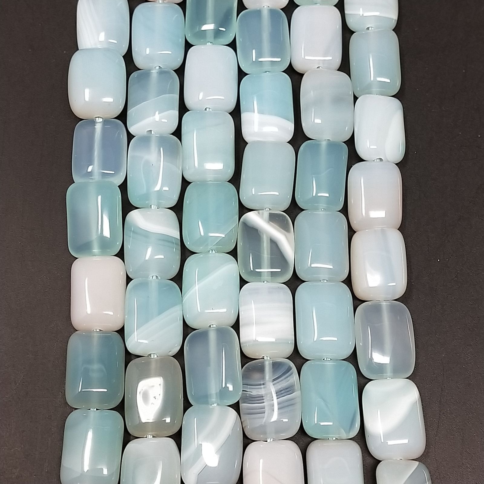 Agata Brasiliana Celeste Striata in Perline Forma Rettangolare Piatto Liscio Foro Passante 10x14mm