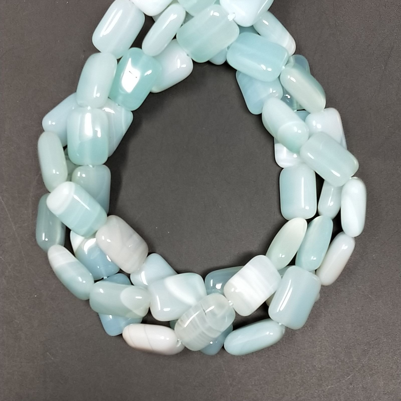 Agata Brasiliana Celeste Striata in Perline Forma Rettangolare Piatto Liscio Foro Passante 10x14mm