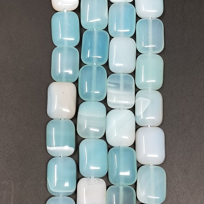 Agata Brasiliana Celeste Striata in Perline Forma Rettangolare Piatto Liscio Foro Passante 12x16mm
