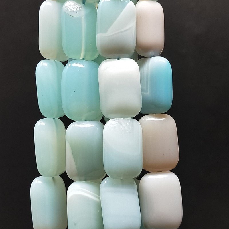 Agata Brasiliana Celeste Striata Naturale in Perline Forma Rettangolare Piatto Liscio Foro Passante 13x18mm