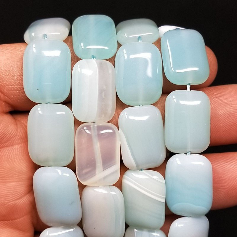 Agata Brasiliana Celeste Striata Naturale in Perline Forma Rettangolare Piatto Liscio Foro Passante 13x18mm