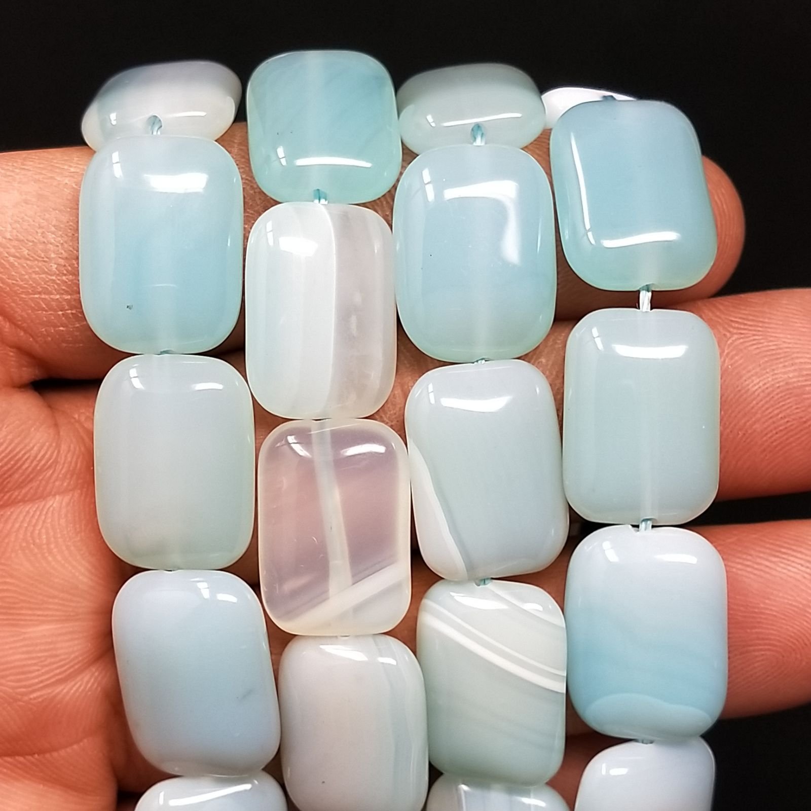 Agata Brasiliana Celeste Striata Naturale in Perline Forma Rettangolare Piatto Liscio Foro Passante 13x18mm