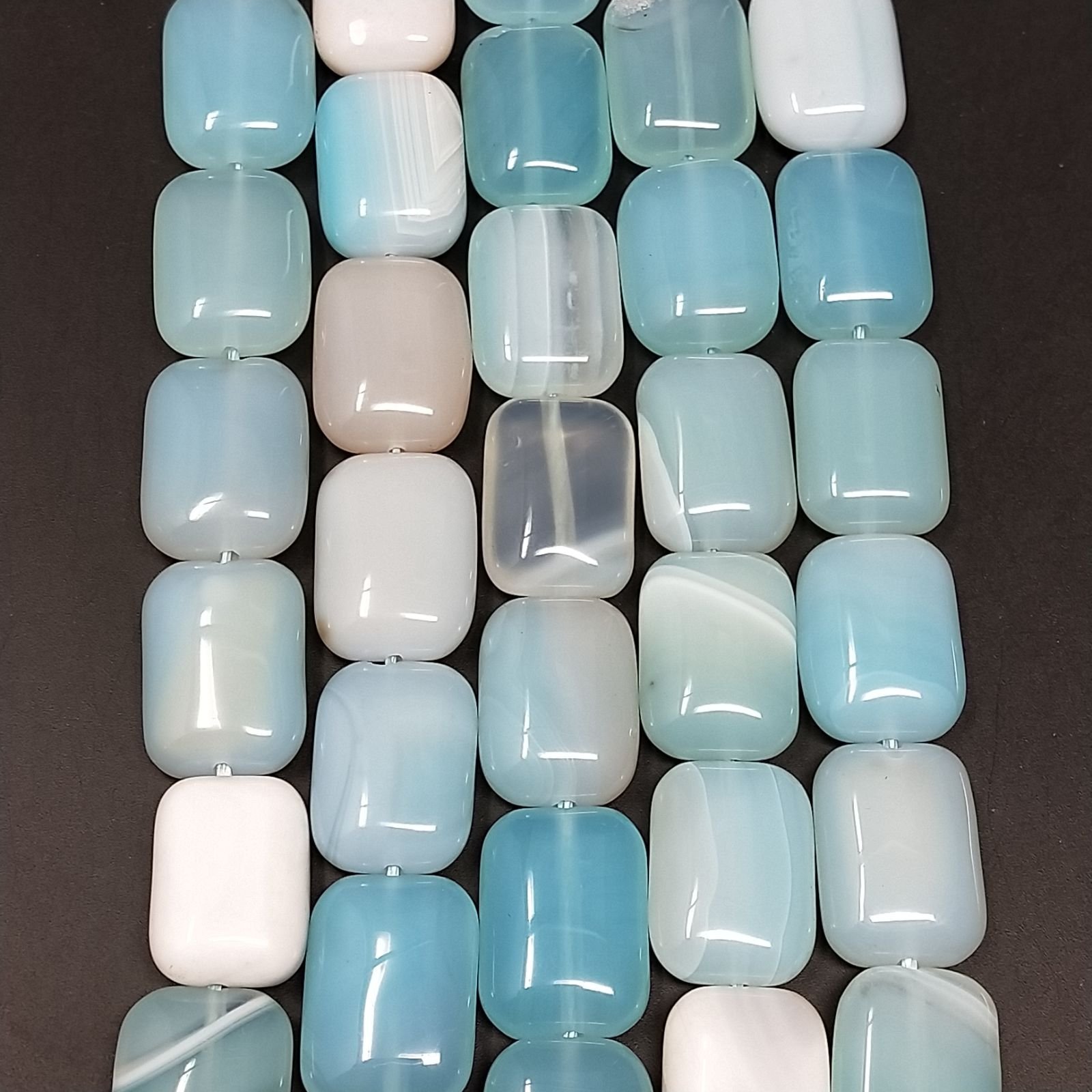 Agata Brasiliana Celeste Striata Naturale in Perline Forma Rettangolare Piatto Liscio Foro Passante 13x18mm
