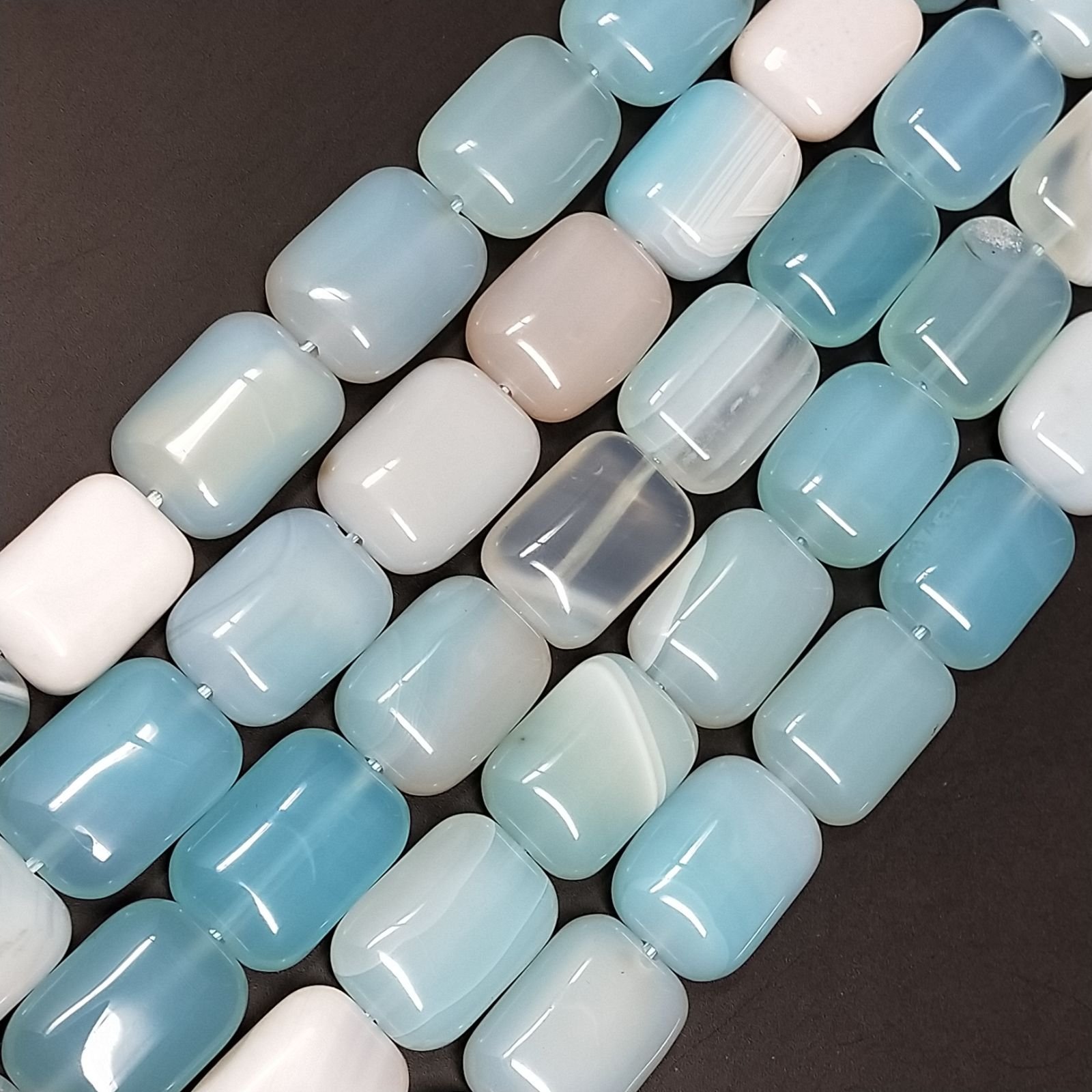 Agata Brasiliana Celeste Striata Naturale in Perline Forma Rettangolare Piatto Liscio Foro Passante 13x18mm