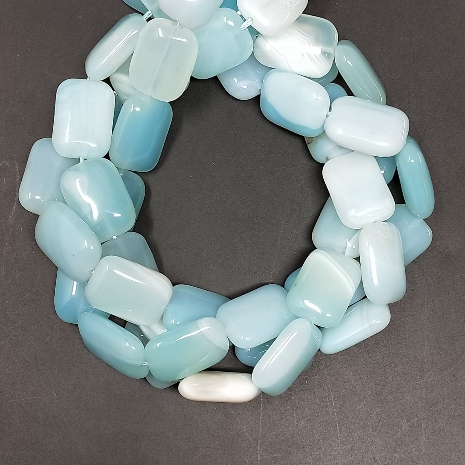 Agata Brasiliana Celeste Striata Naturale in Perline Forma Rettangolare Piatto Liscio Foro Passante 13x18mm