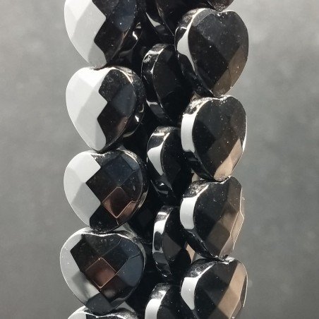 Onice Nera Perline Forma Cuore Piatto Sfaccettato a Mano Foro Passante 16mm