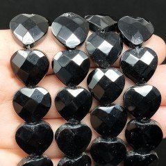 Onice Nera Perline Forma Cuore Piatto Sfaccettato a Mano Foro Passante 16mm