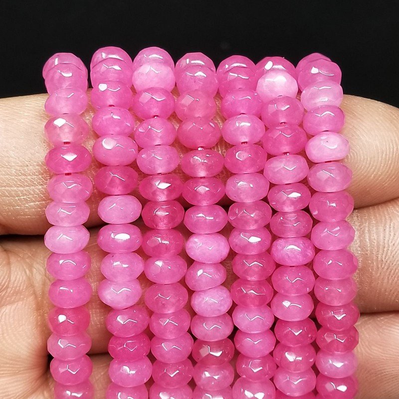 Giada Fucsia in Perline Forma Rondelle Sfaccettato Foro Passante 06mm