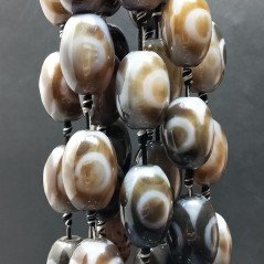 Agata Tibetana Perline Forma Nero-Grigio Barilotto Stile Etnico Liscio 21X29mm