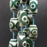 Agata Tibetana Verde-Bianco Perline Forma Barilotto Stile Etnico Liscio 16X24mm