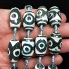 Agata Tibetana Verde-Bianco Perline Forma Barilotto Stile Etnico Liscio 16X24mm
