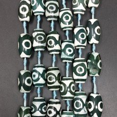 Agata Tibetana Verde-Bianco Perline Forma Barilotto Stile Etnico Liscio 16X24mm