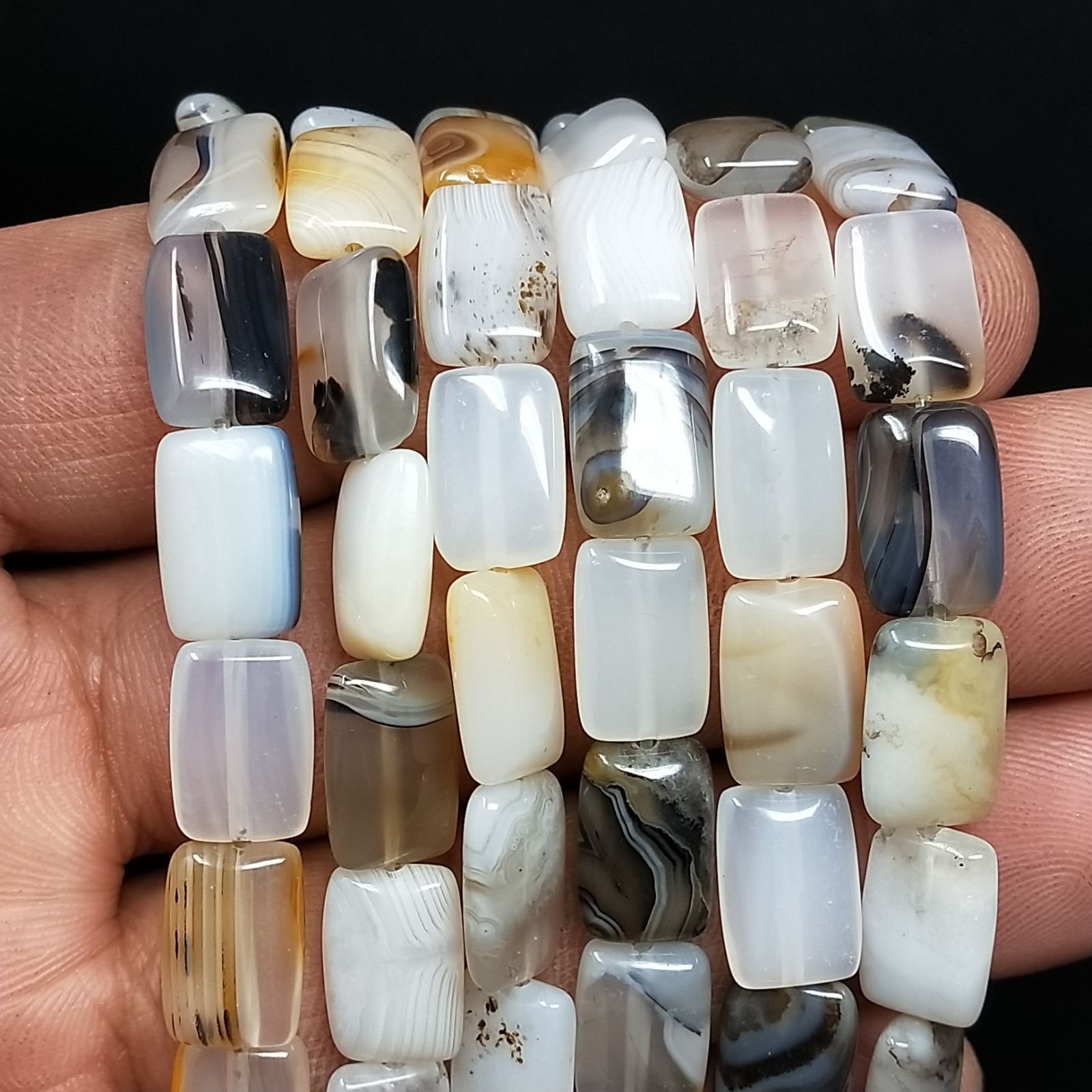 Agata Botswana Naturale in Perline Forma Rettangolare Piatto Liscio Foro Passante 08x12mm