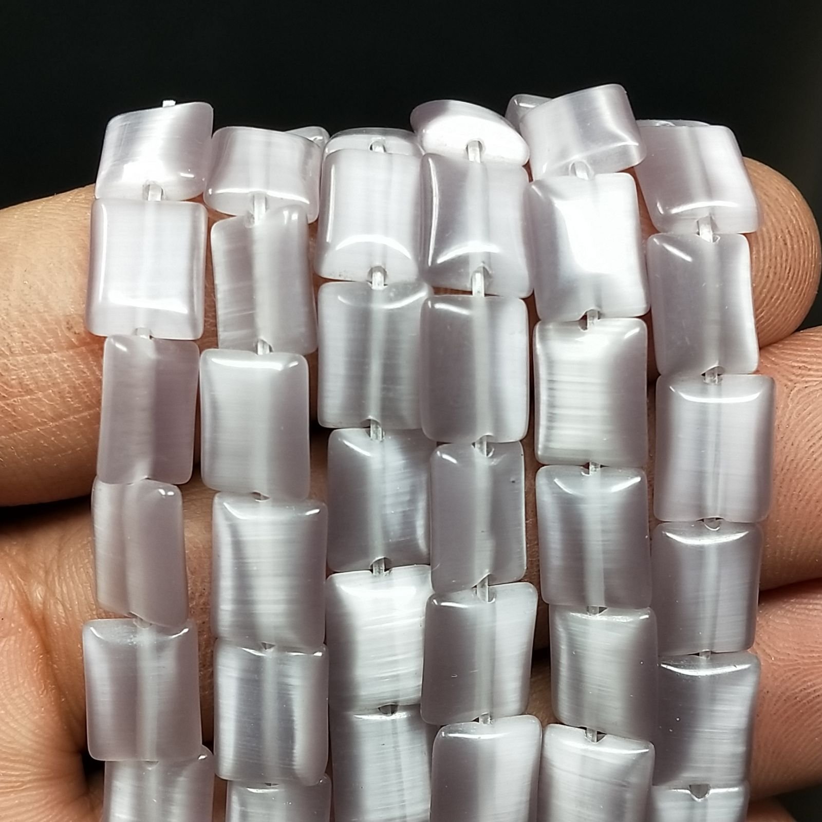Occhio Di Gatto Viola in Perline Forma Rettangolare Piatto Liscio Foro Passante 08X10mm