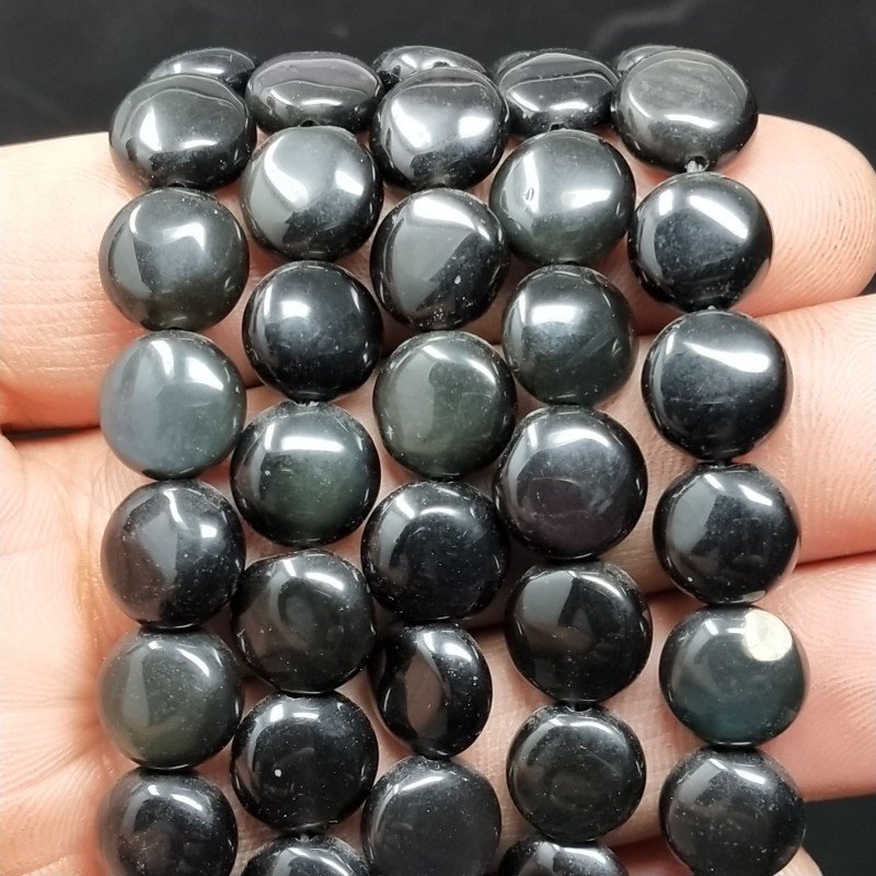 Agata Nera Perline Forma Tondo Piatto Liscio 10mm