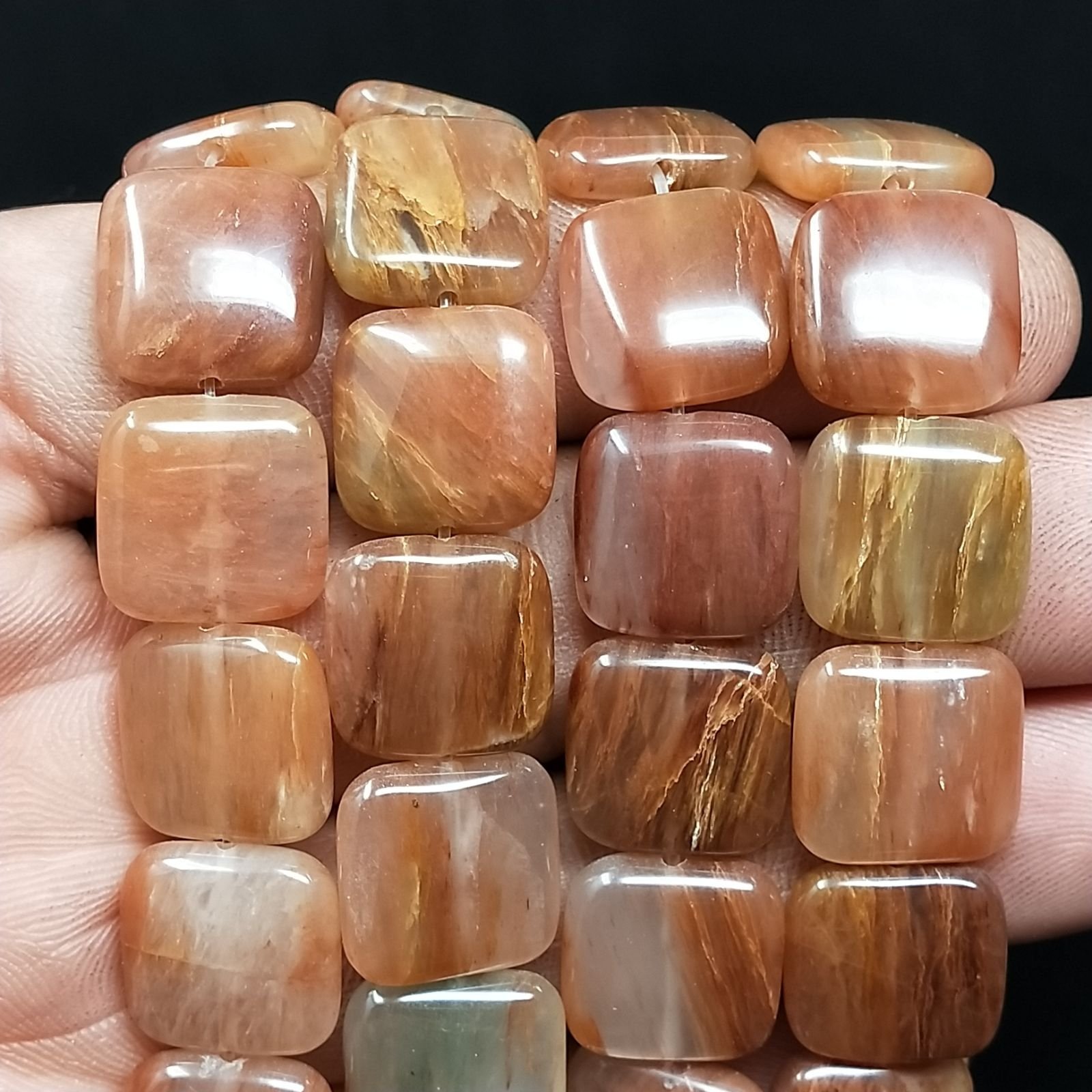 Avventurina Arancio Naturale Perline Forma Quadrato Piatto Liscio Foro Passante 14mm