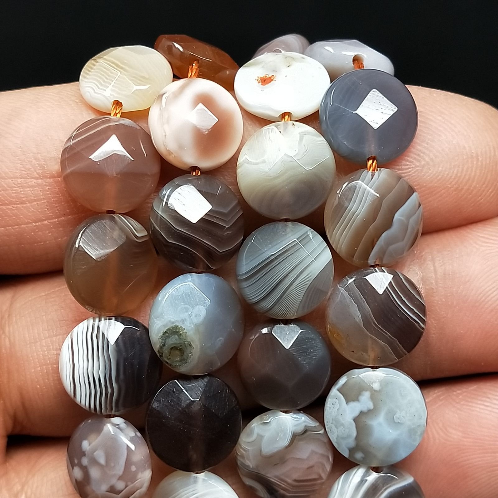 Agata Botswana Sfumato Perline Forma Tondo Piatto Sfaccettato 10mm