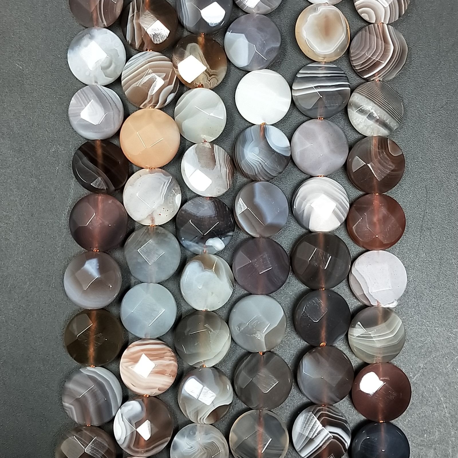 Agata Botswana Sfumato Perline Forma Tondo Piatto Sfaccettato 10mm