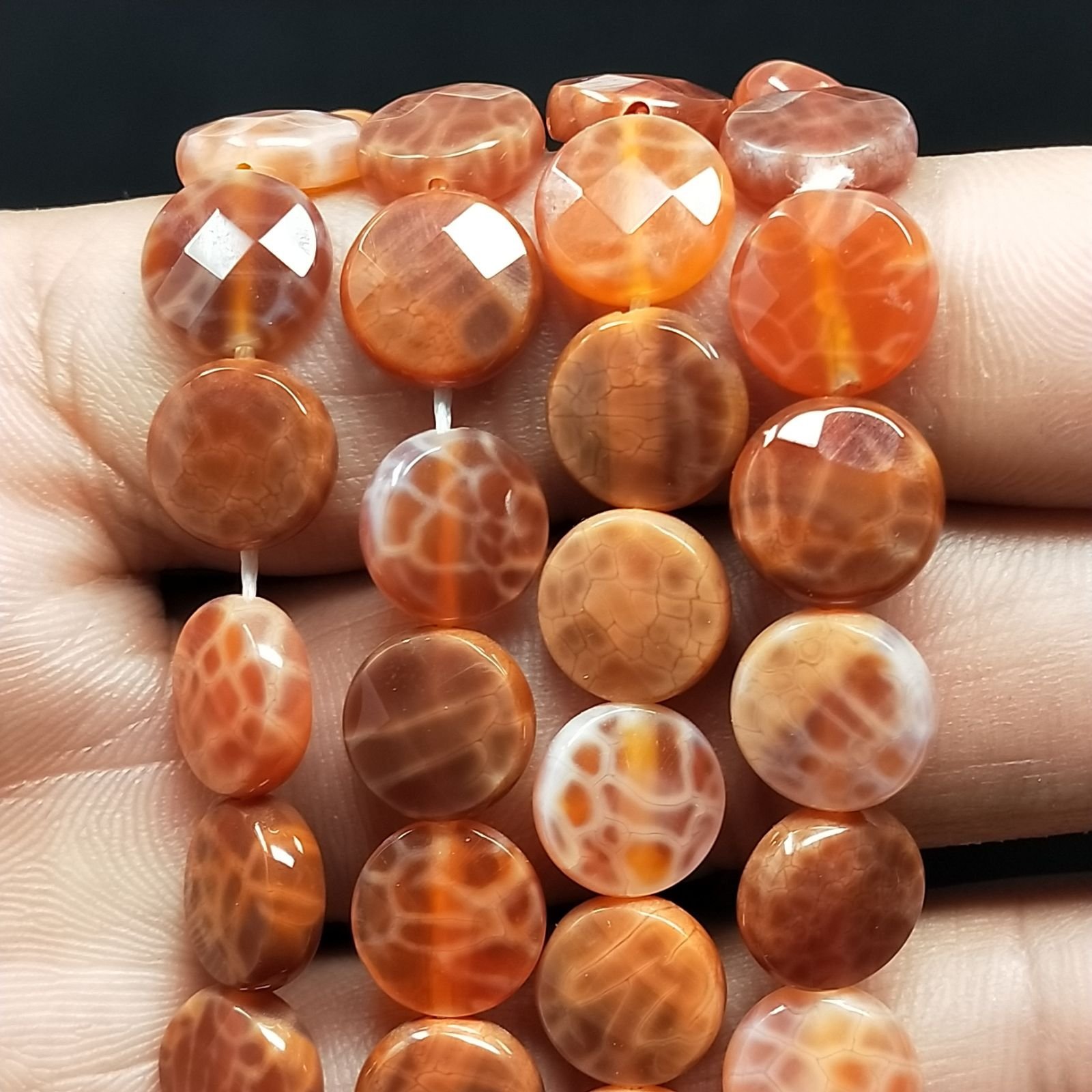 Agata Di Fuoco Arancio Sfumato Perline Forma Tondo Piatto Sfaccettato 10mm