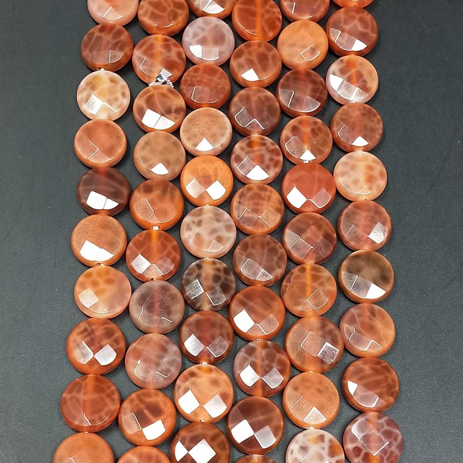 Agata Di Fuoco Arancio Sfumato Perline Forma Tondo Piatto Sfaccettato 10mm