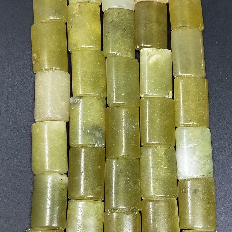 Giada Oliva Naturale in Perline Forma Rettangolare Piatto Liscio Foro Passante 12X18mm