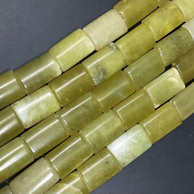 Giada Oliva Naturale in Perline Forma Rettangolare Piatto Liscio Foro Passante 12X18mm
