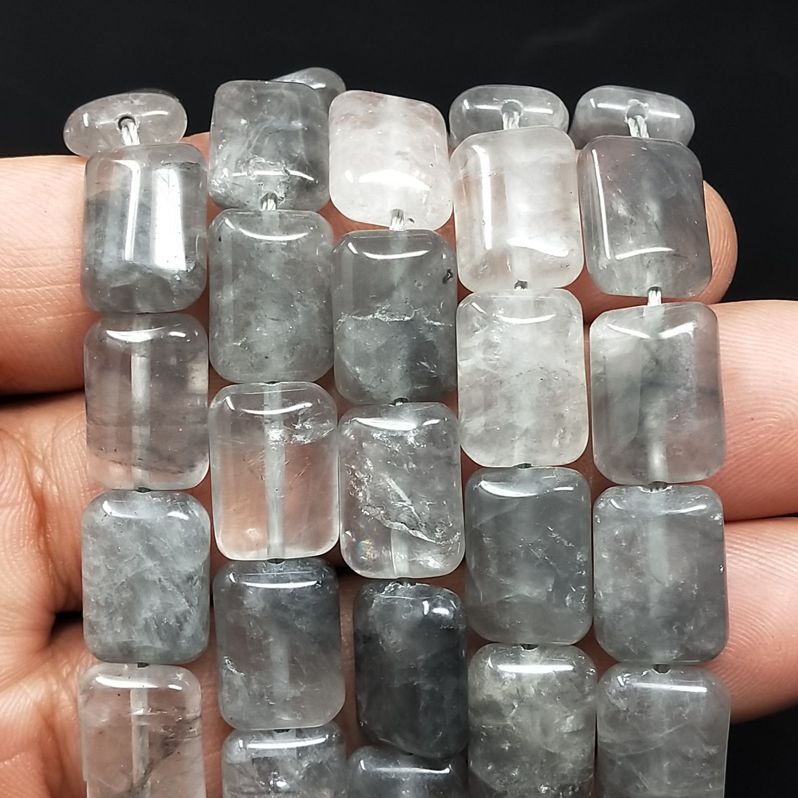 Quarzo Rutilato Tormalinato Naturale in Perline Forma Rettangolare Piatto Liscio Foro Passante 10X14mm