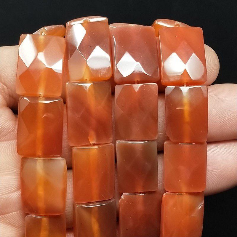 Corniola Naturale in Perline Forma Rettangolare Piatto Sfaccettato Foro Passante 14X16mm