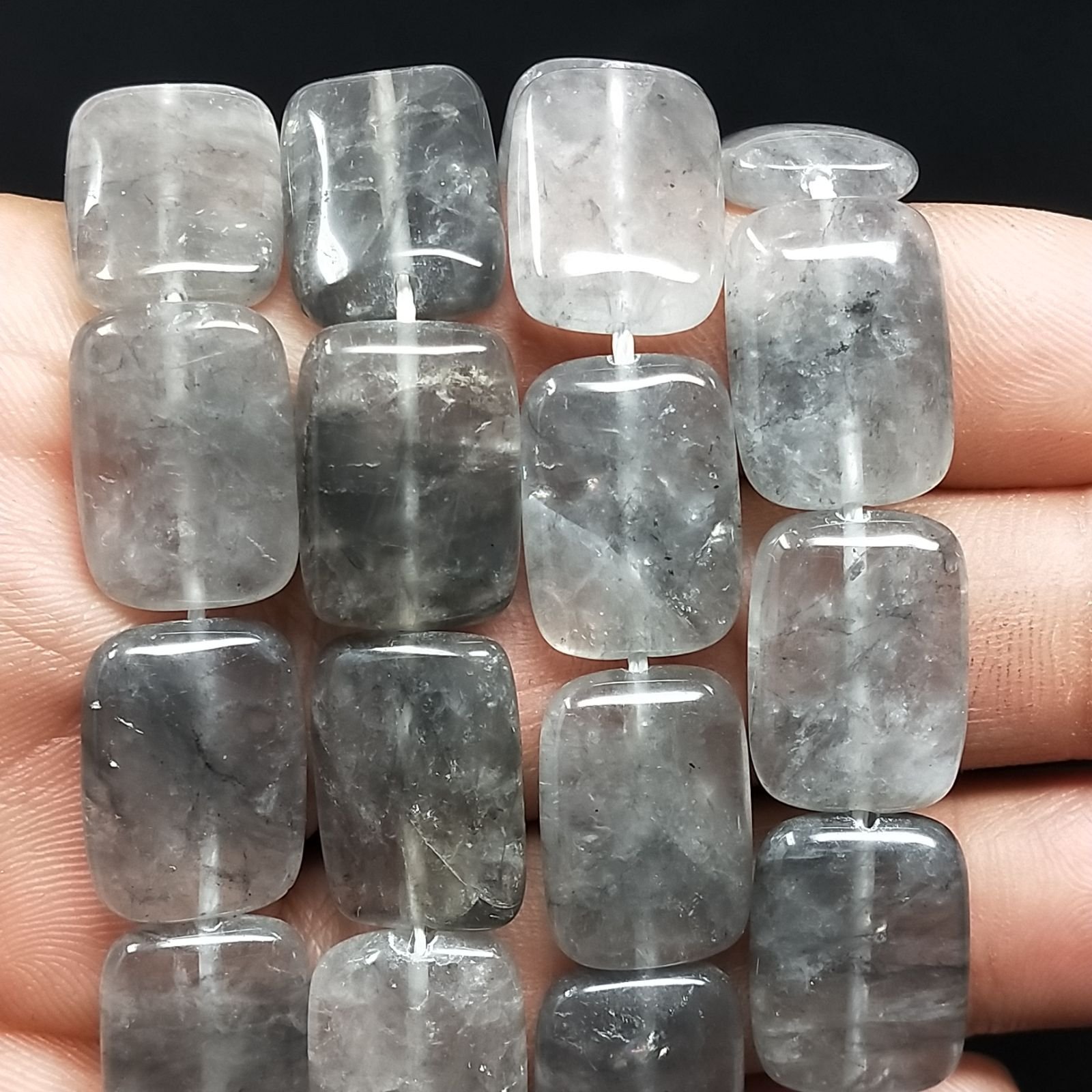Quarzo Rutilato Tormalinato Naturale in Perline Forma Rettangolare Piatto Liscio Foro Passante 13X18mm