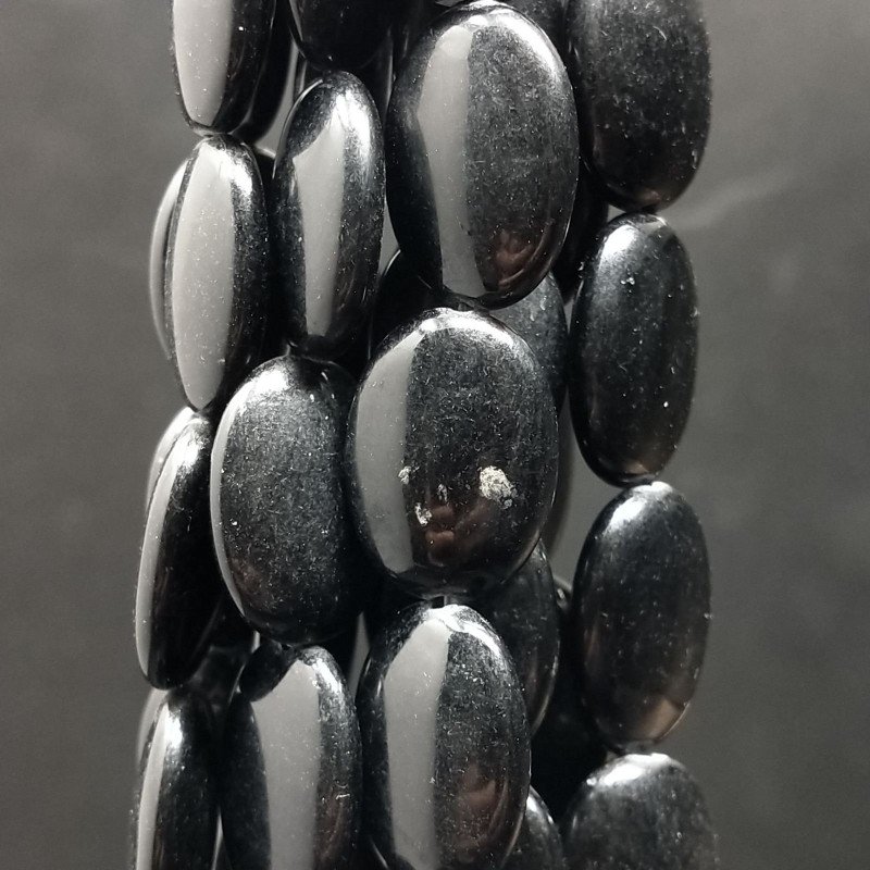 Agata Nera in Perline Forma Ovale Piatto Liscio Foro Passante 12X18mm