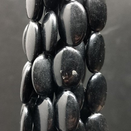 Agata Nera in Perline Forma Ovale Piatto Liscio Foro Passante 12X18mm