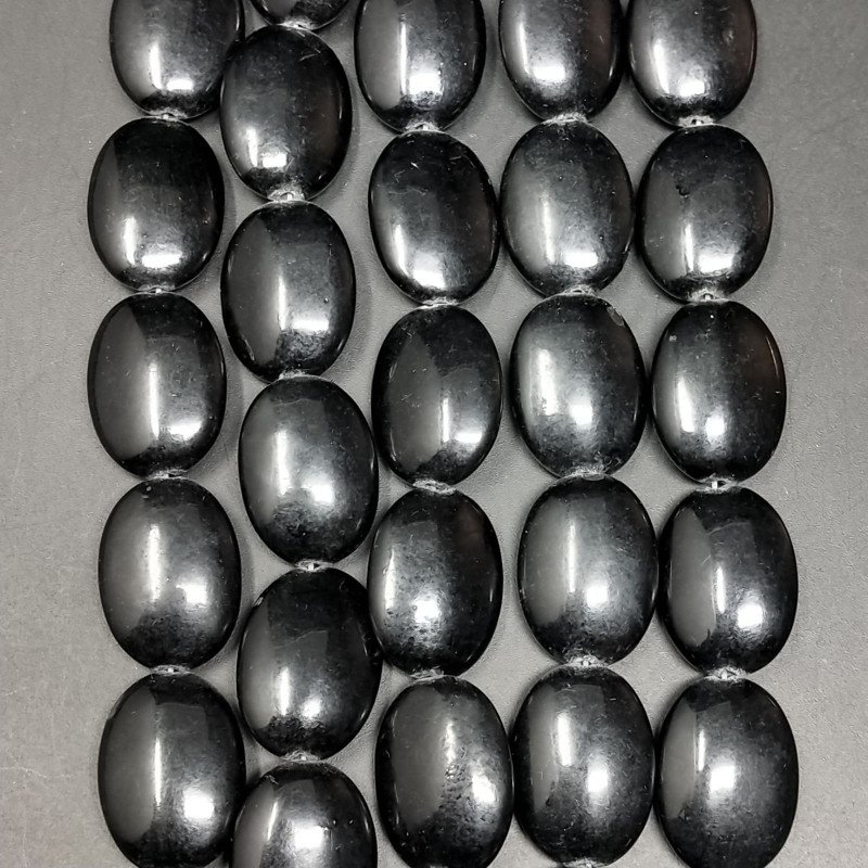 Agata Nera in Perline Forma Ovale Piatto Liscio Foro Passante 12X18mm