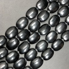Agata Nera in Perline Forma Ovale Piatto Liscio Foro Passante 12X18mm